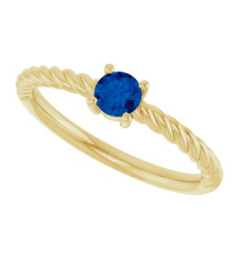 72207 Ring Set 14K Yellow Lab-Grown Blue Sapphire Round 4 Mm Polished Lab-Grown Blue Sapphire Solitaire Rope Ring