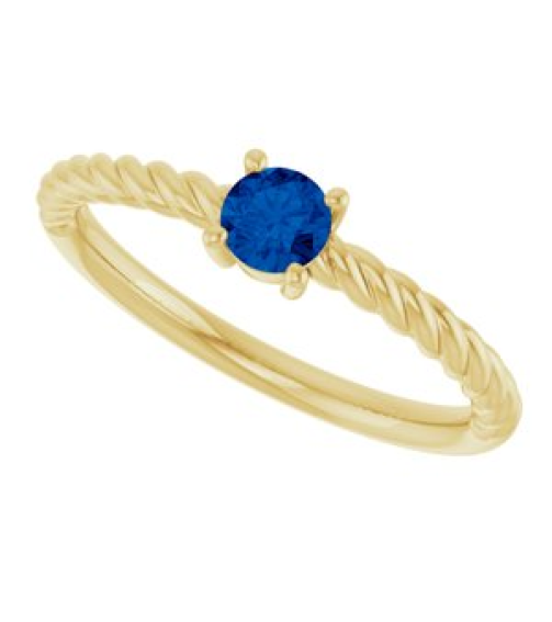 72207 Ring Set 14K Yellow Lab-Grown Blue Sapphire Round 4 Mm Polished Lab-Grown Blue Sapphire Solitaire Rope Ring