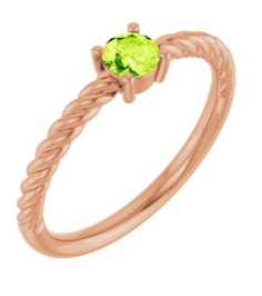 72207 Ring Set 14K Rose Natural Peridot Round 4 Mm Polished Natural Peridot Solitaire Rope Ring
