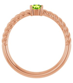 72207 Ring Set 14K Rose Natural Peridot Round 4 Mm Polished Natural Peridot Solitaire Rope Ring