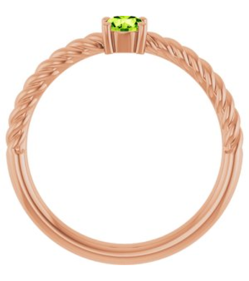 72207 Ring Set 14K Rose Natural Peridot Round 4 Mm Polished Natural Peridot Solitaire Rope Ring