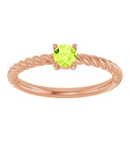 72207 Ring Set 14K Rose Natural Peridot Round 4 Mm Polished Natural Peridot Solitaire Rope Ring