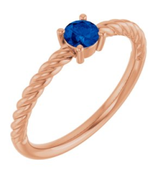 72207 Ring Set 14K Rose Lab-Grown Blue Sapphire Round 4 Mm Polished Lab-Grown Blue Sapphire Solitaire Rope Ring