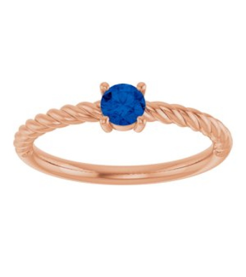 72207 Ring Set 14K Rose Lab-Grown Blue Sapphire Round 4 Mm Polished Lab-Grown Blue Sapphire Solitaire Rope Ring