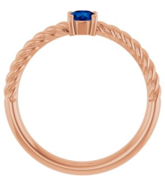 72207 Ring Set 14K Rose Lab-Grown Blue Sapphire Round 4 Mm Polished Lab-Grown Blue Sapphire Solitaire Rope Ring