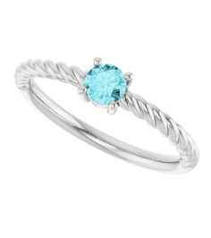 72207 Ring Set Sterling Silver Natural Blue Zircon Round 4 Mm Polished Natural Blue Zircon Solitaire Rope Ring