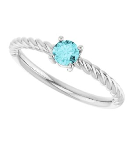 72207 Ring Set Sterling Silver Natural Blue Zircon Round 4 Mm Polished Natural Blue Zircon Solitaire Rope Ring