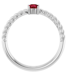 72207 Ring Set 14K White Natural Ruby Round 4 Mm Polished Natural Ruby Solitaire Rope Ring