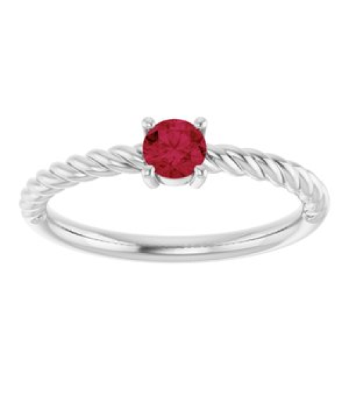 72207 Ring Set 14K White Natural Ruby Round 4 Mm Polished Natural Ruby Solitaire Rope Ring