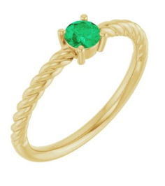 72207 Ring Set 14K Yellow Natural Emerald Round 4 Mm Polished Natural Emerald Solitaire Rope Ring