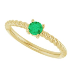 72207 Ring Set 14K Yellow Natural Emerald Round 4 Mm Polished Natural Emerald Solitaire Rope Ring