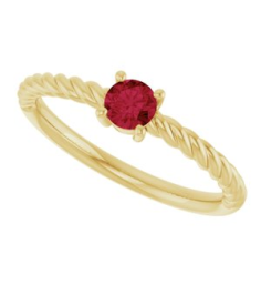 72207 Ring Set 14K Yellow Lab-Grown Ruby Round 4 Mm Polished Lab-Grown Ruby Solitaire Rope Ring