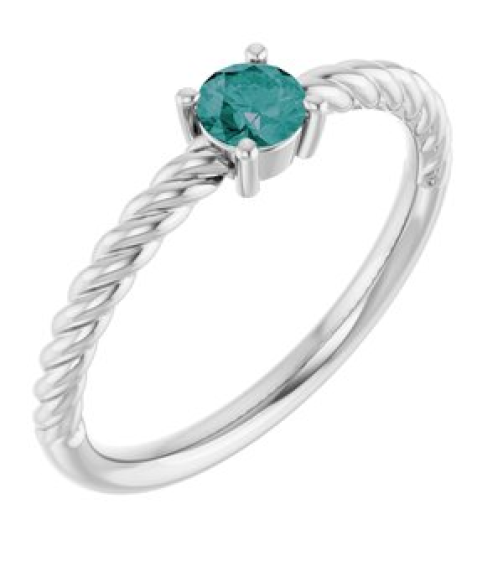 72207 Ring Set 14K White Lab-Grown Alexandrite Round 4 Mm Polished Lab-Grown Alexandrite Solitaire Rope Ring