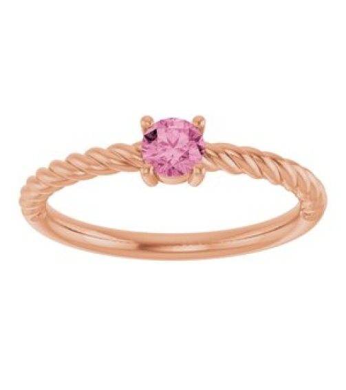 72207 Ring Set 14K Rose Natural Pink Tourmaline Round 4 Mm Polished Natural Pink Tourmaline Solitaire Rope Ring