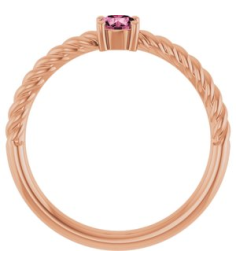 72207 Ring Set 14K Rose Natural Pink Tourmaline Round 4 Mm Polished Natural Pink Tourmaline Solitaire Rope Ring
