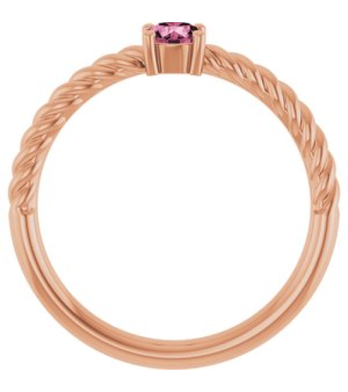 72207 Ring Set 14K Rose Natural Pink Tourmaline Round 4 Mm Polished Natural Pink Tourmaline Solitaire Rope Ring
