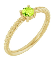 72207 Ring Set 14K Yellow Natural Peridot Round 4 Mm Polished Natural Peridot Solitaire Rope Ring