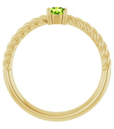72207 Ring Set 14K Yellow Natural Peridot Round 4 Mm Polished Natural Peridot Solitaire Rope Ring