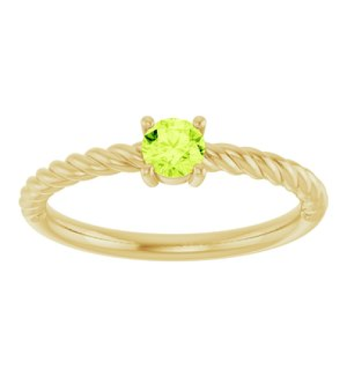 72207 Ring Set 14K Yellow Natural Peridot Round 4 Mm Polished Natural Peridot Solitaire Rope Ring