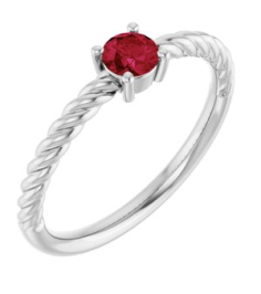 72207 Ring Set 14K White Lab-Grown Ruby Round 4 Mm Polished Lab-Grown Ruby Solitaire Rope Ring