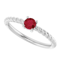 72207 Ring Set 14K White Lab-Grown Ruby Round 4 Mm Polished Lab-Grown Ruby Solitaire Rope Ring