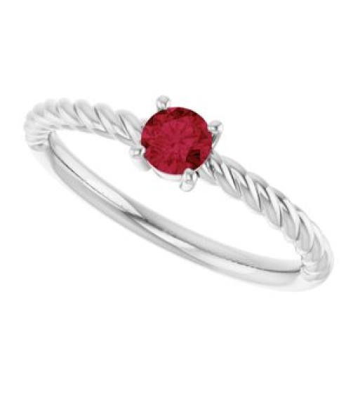 72207 Ring Set 14K White Lab-Grown Ruby Round 4 Mm Polished Lab-Grown Ruby Solitaire Rope Ring