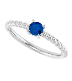 72207 Ring Set Platinum Lab-Grown Blue Sapphire Round 4 Mm Polished Lab-Grown Blue Sapphire Solitaire Rope Ring