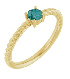 72207 Ring Set 14K Yellow Lab-Grown Alexandrite Round 4 Mm Polished Lab-Grown Alexandrite Solitaire Rope Ring