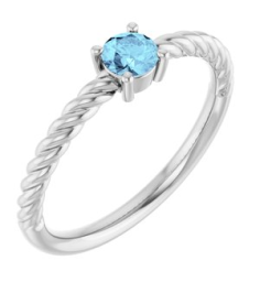 72207 Ring Set 14K White Natural Aquamarine Round 4 Mm Polished Natural Aquamarine Solitaire Rope Ring