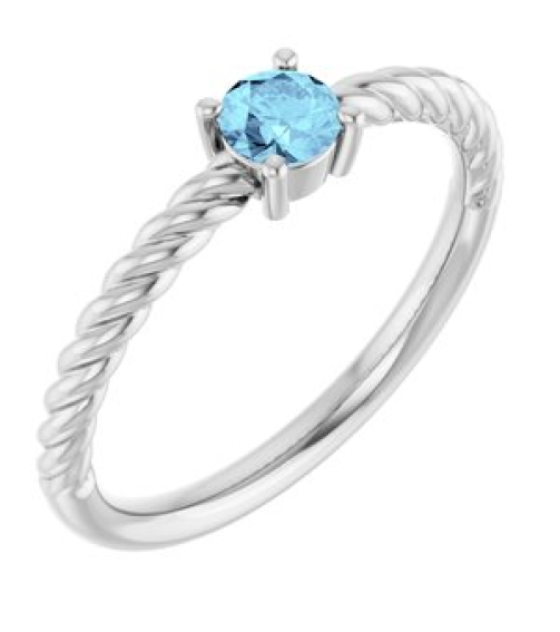 72207 Ring Set 14K White Natural Aquamarine Round 4 Mm Polished Natural Aquamarine Solitaire Rope Ring