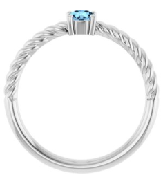 72207 Ring Set 14K White Natural Aquamarine Round 4 Mm Polished Natural Aquamarine Solitaire Rope Ring