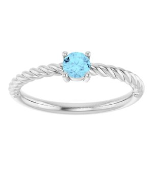 72207 Ring Set 14K White Natural Aquamarine Round 4 Mm Polished Natural Aquamarine Solitaire Rope Ring