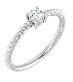 72207 Ring Set 14K White Natural White Sapphire Round 4 Mm Polished Natural White Sapphire Solitaire Rope Ring