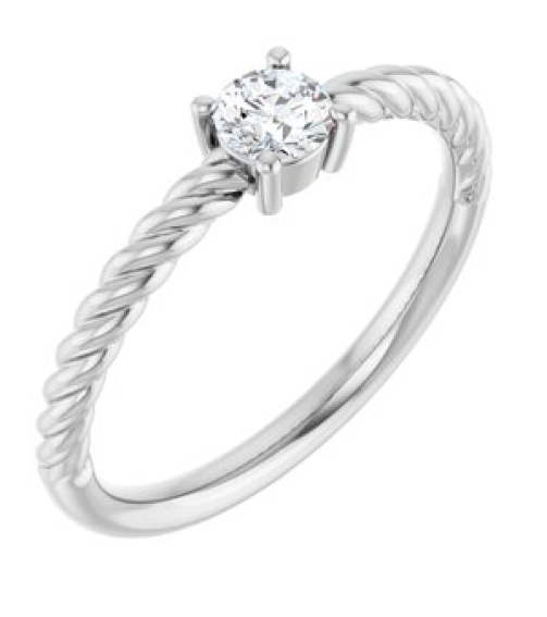72207 Ring Set 14K White Natural White Sapphire Round 4 Mm Polished Natural White Sapphire Solitaire Rope Ring