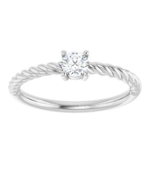 72207 Ring Set 14K White Natural White Sapphire Round 4 Mm Polished Natural White Sapphire Solitaire Rope Ring