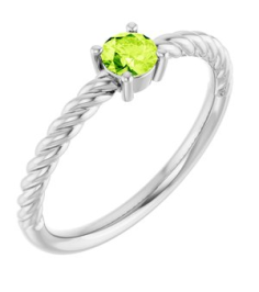 72207 Ring Set 14K White Natural Peridot Round 4 Mm Polished Natural Peridot Solitaire Rope Ring