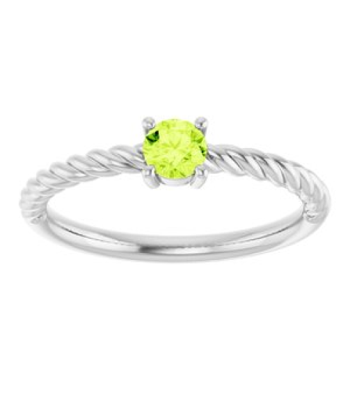 72207 Ring Set 14K White Natural Peridot Round 4 Mm Polished Natural Peridot Solitaire Rope Ring