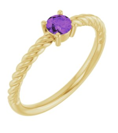 72207 Ring Set 14K Yellow Natural Amethyst Round 4 Mm Polished Natural Amethyst Solitaire Rope Ring