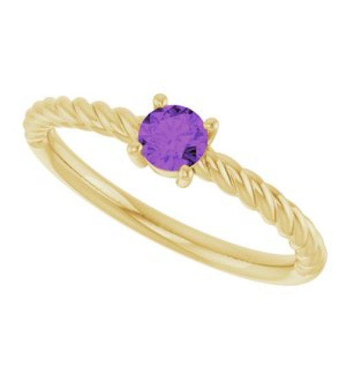 72207 Ring Set 14K Yellow Natural Amethyst Round 4 Mm Polished Natural Amethyst Solitaire Rope Ring
