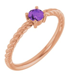 72207 Ring Set 14K Rose Natural Amethyst Round 4 Mm Polished Natural Amethyst Solitaire Rope Ring