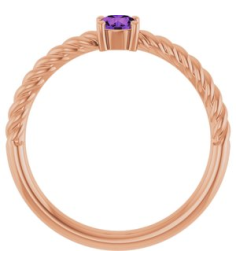 72207 Ring Set 14K Rose Natural Amethyst Round 4 Mm Polished Natural Amethyst Solitaire Rope Ring