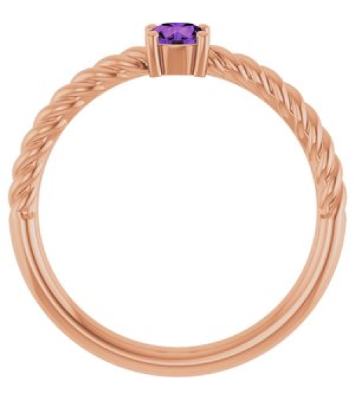 72207 Ring Set 14K Rose Natural Amethyst Round 4 Mm Polished Natural Amethyst Solitaire Rope Ring