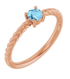72207 Ring Set 14K Rose Natural Aquamarine Round 4 Mm Polished Natural Aquamarine Solitaire Rope Ring