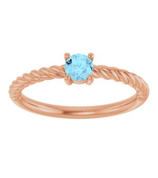 72207 Ring Set 14K Rose Natural Aquamarine Round 4 Mm Polished Natural Aquamarine Solitaire Rope Ring