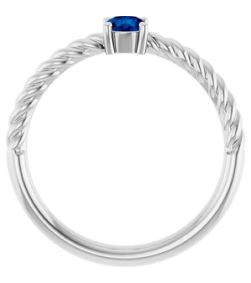 72207 Ring Set 14K White Natural Blue Sapphire Round 4 Mm Polished Natural Blue Sapphire Solitaire Rope Ring