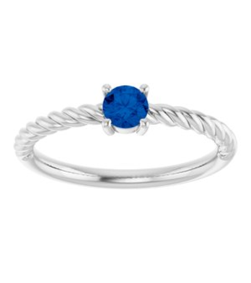 72207 Ring Set 14K White Natural Blue Sapphire Round 4 Mm Polished Natural Blue Sapphire Solitaire Rope Ring