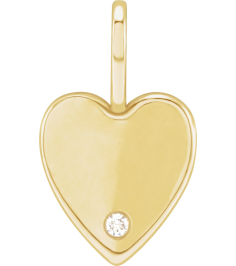 88006 Pendant Set 14K Yellow Custom Message Natural Diamond Round 1.7 Mm I1, G-H 0.02 Ct Polished .02 Ct Natural Diamond Heart Charm Pendant