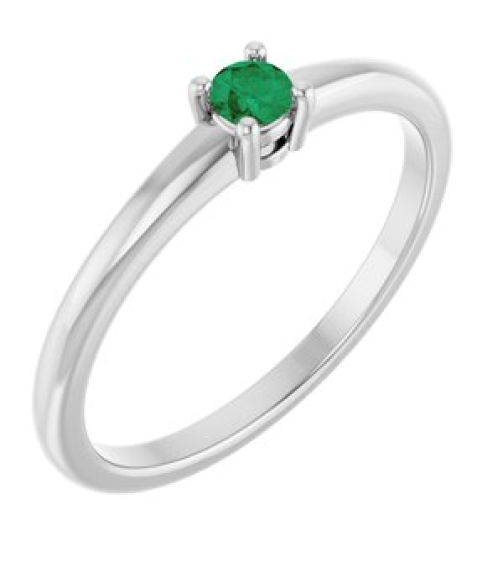 72314 Ring Set Platinum Natural Emerald Round 3 Mm Polished Natural Emerald Ring