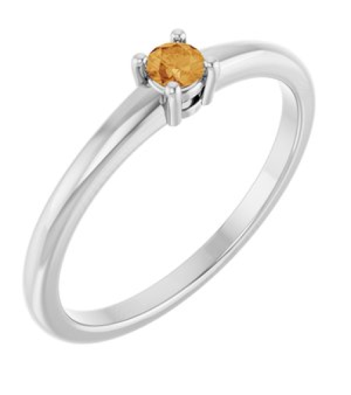 72314 Ring Set 14K White Natural Citrine Round 3 Mm Polished Natural Citrine Ring