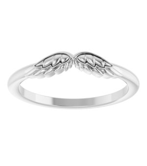 R50001 Ring Sterling Silver Polished Stackable Angel Wings Ring